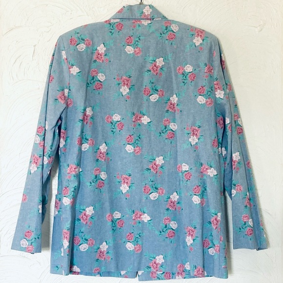 Vintage cotton denim floral print blazer M - Picture 2 of 15
